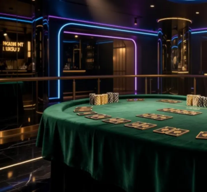 Elegancki pokerowy stół przygotowany na mobilny event casino