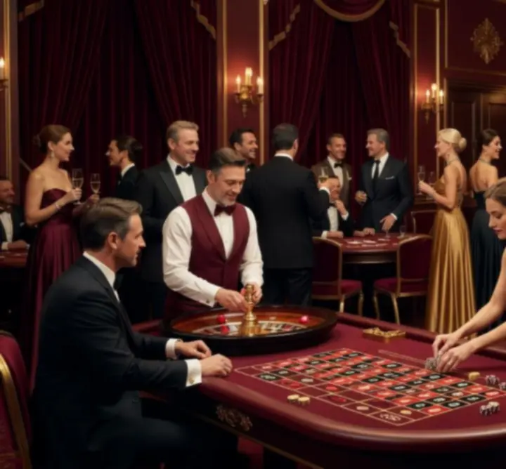 Stylowe wnętrze z eleganckimi stołami event casino podczas mobilnego eventu
