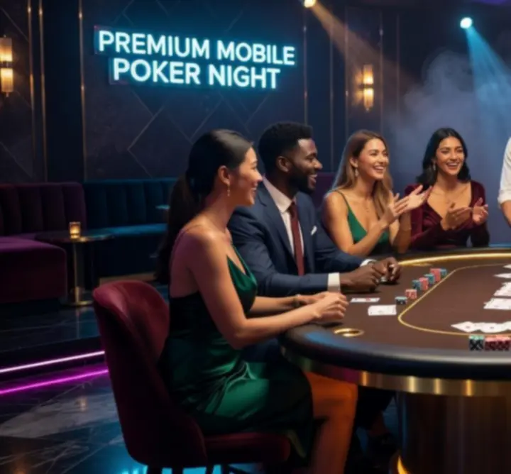 Impreza pokerowa w gronie przyjaciół przy mobilnym stole pokerowym