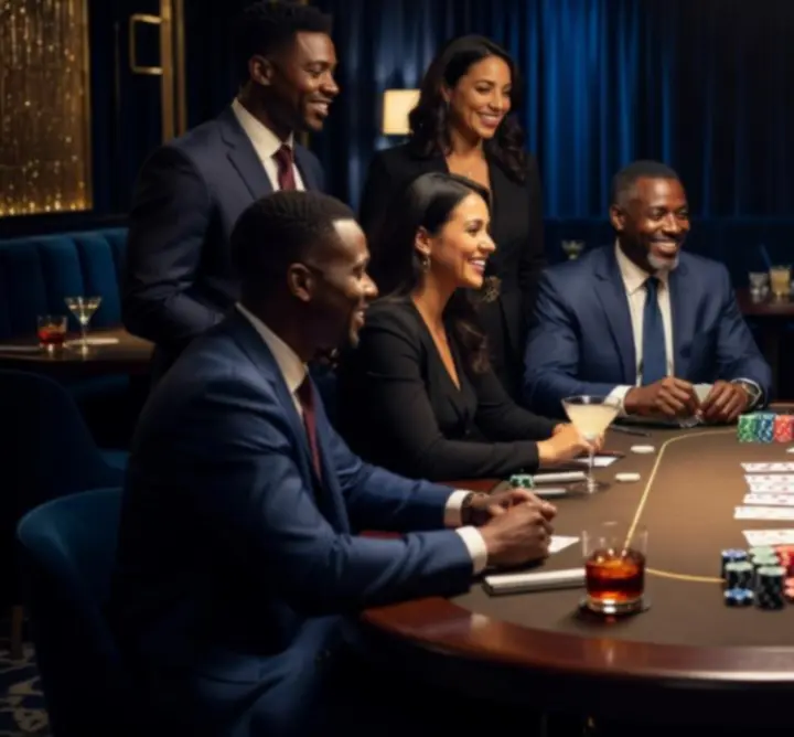 Networking biznesowy przy eleganckim stoliku pokerowym