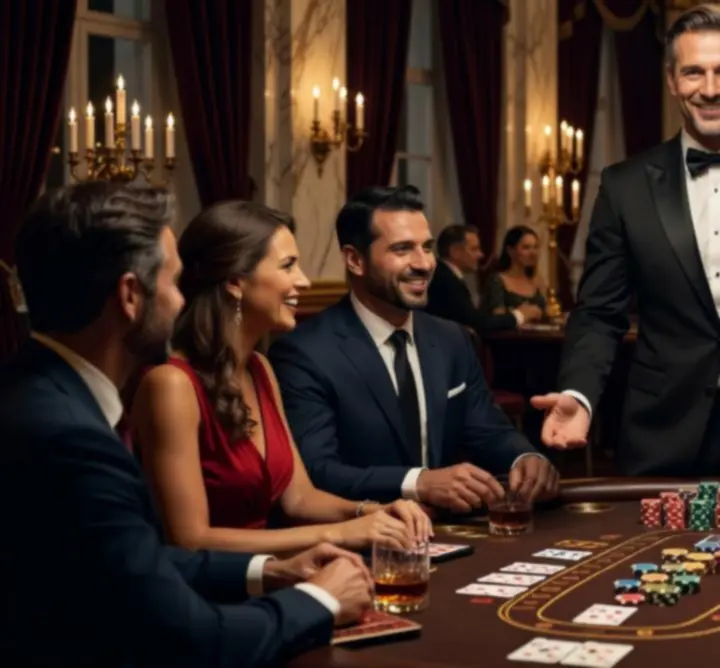 Profesjonalny gospodarz prowadzący rozgrywkę przy stole event casino